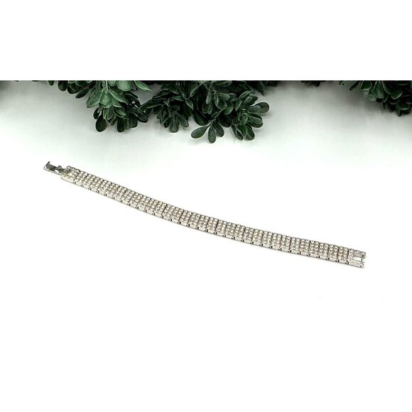 Vintage Style Silver Tone Crystal Four Row Bracelet Fashion Jewelry - Picture 2 of 5